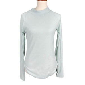 Jordann Ribbed Shirt Women Sz S Seafoam Green Long Sleeve Mock Neck Thumb Holes